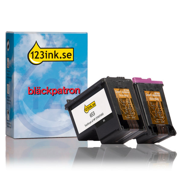 Varumärket 123ink ersätter HP 653 svart + färg bläckpatron 2-pack  160210 - 1