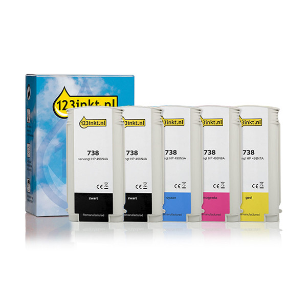 Varumärket 123ink ersätter HP 738 BK/C/M/Y bläckpatron 5-pack 160736 - 1