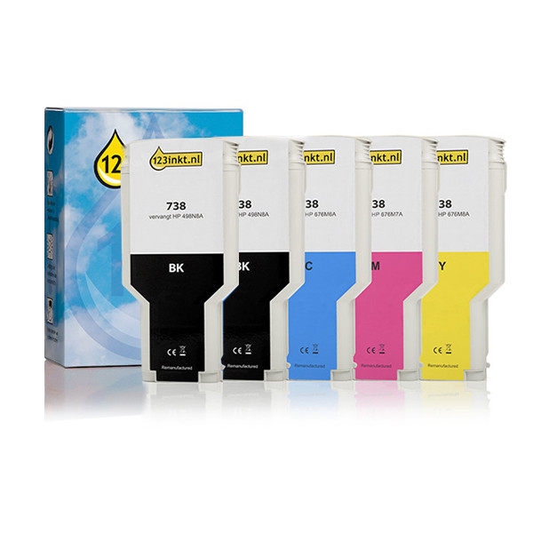 Varumärket 123ink ersätter HP 738 BK/C/M/Y bläckpatron hög kapacitet 5-pack 160737 - 1