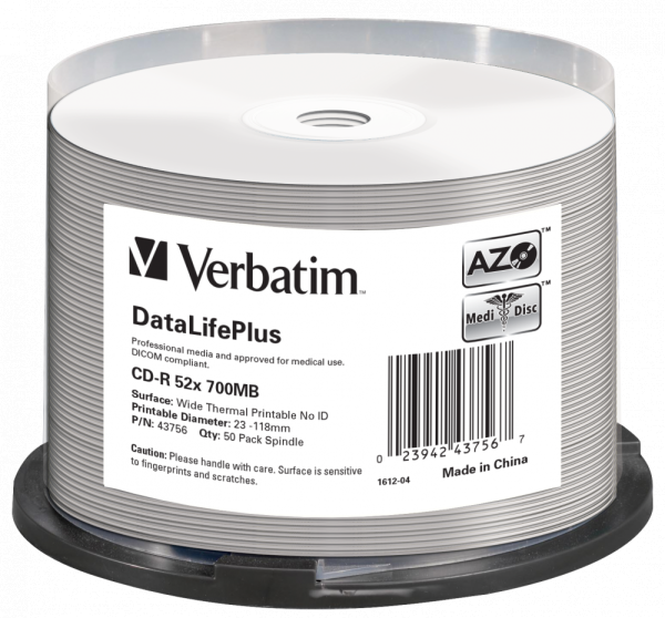 Verbatim DataLifePlus CD-R | 52X | 700MB | Spindle | 50-pack 43756 500175 - 1