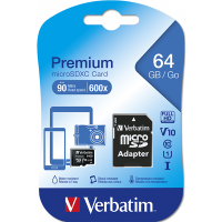 Micro SDXC minneskort + adapter 64GB | klass 10 | Verbatim