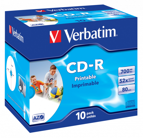 Verbatim Printable CD-R | 52x | 700MB | Jewel Case | 10-pack 43325 833189 - 1