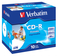 Verbatim Printable CD-R | 52x | 700MB | Jewel Case | 10-pack 43325 833189