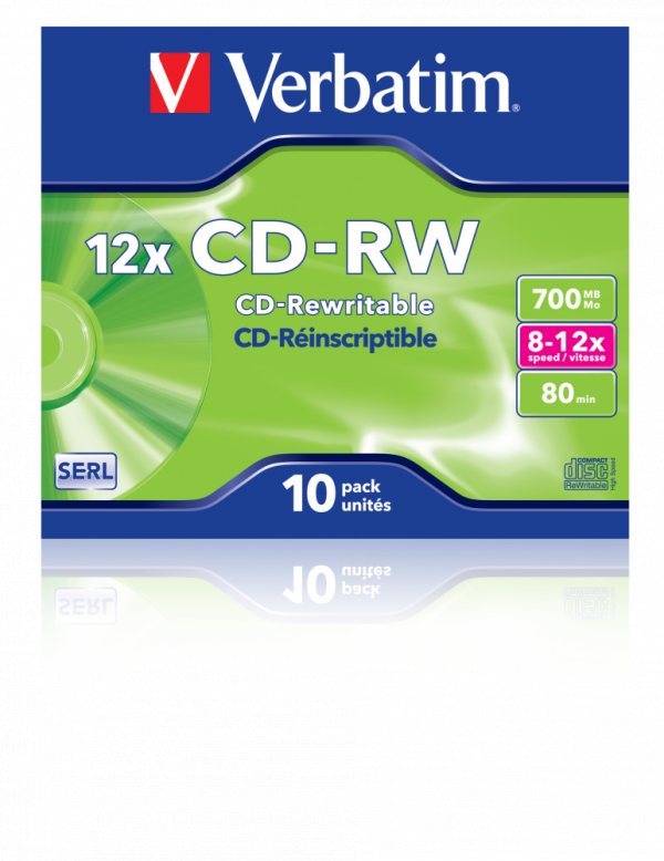 Verbatim Rewritable CD-RW | 12X | 700MB | Jewel Case | 10-pack 43148 500174 - 1