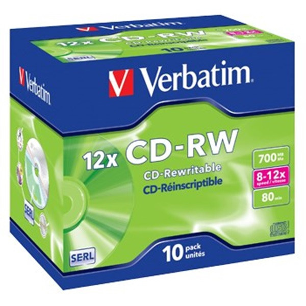 Verbatim Rewritable CD-RW | 12X | 700MB | Jewel Case | 10-pack 43148 500174 - 2