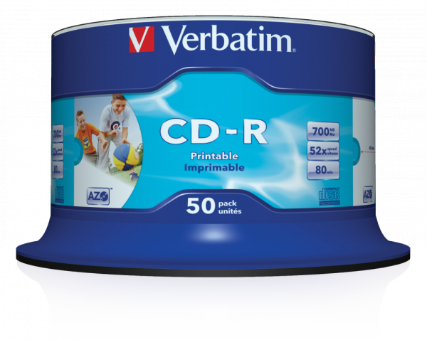 Verbatim Wide Print CD-R | 52X | 700MB | Spindle | 50-pack 43438 500173 - 1