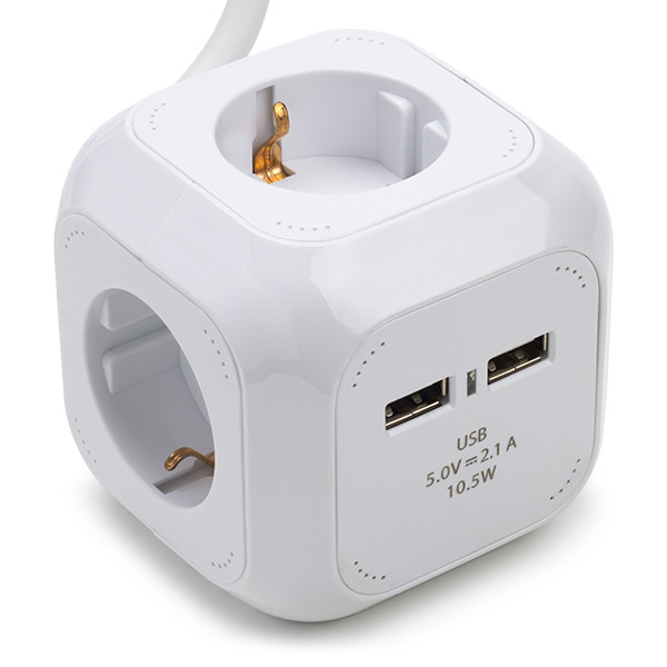 White label Grenuttag 1,5m (kub) | 4 uttag och USB | vit EXSOC415UFWT K150305400 - 1