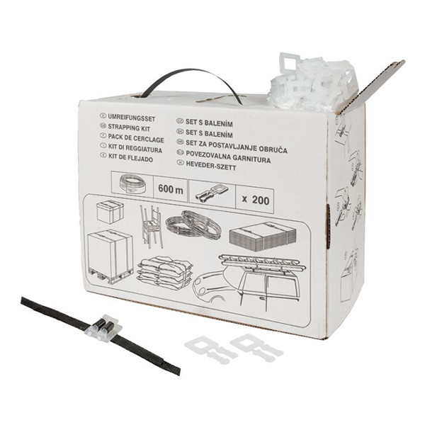 White label PP-band med spännen i dispensförpackning | 12x0,55mm | svart 300.003 206253 - 1