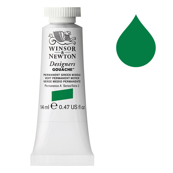 Winsor & Newton Designers Gouache 484  Permanent Green Middle | 14 ml 0605484 410629 - 1