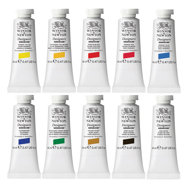 Winsor & Newton Designers Gouache sorterade färger | 10st x 14 ml 0690173 410677 - 1