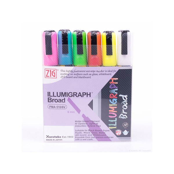 Blackboardpenna 6.0mm | ZIG Illumigraph PMA-510 B | sorterade färger | 6st 360450 - 1