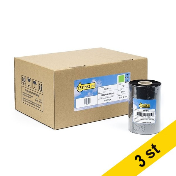 Zebra 2300 vaxband (02300BK11045) 110mm x 450m (varumärket 123ink) 12 band x3 02300BK11045C 650727 - 1